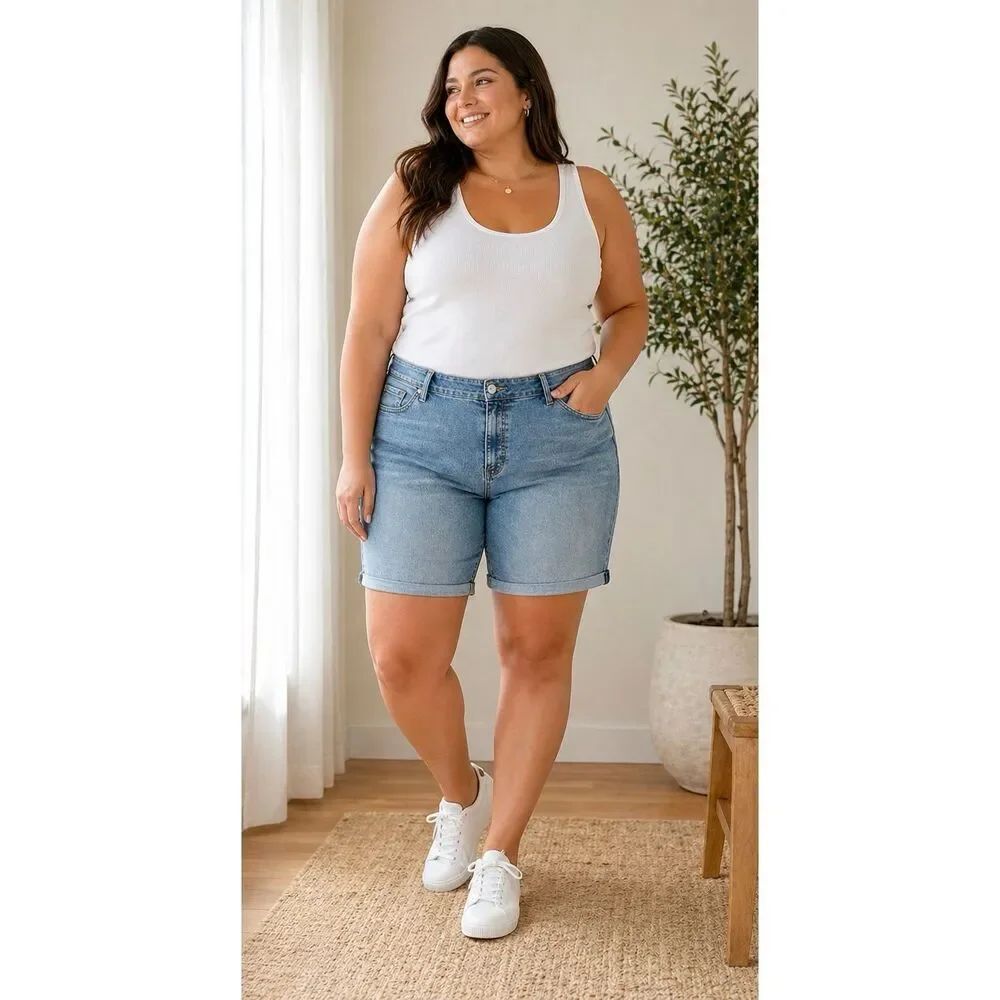 NYDJ Women's Denim Briella Roll Cuff Shorts Blue plus Size 28W NWT